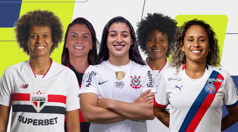 Aline Milene, Djeni, Duda Sampaio, Robinha, Raquel Domingues são finalistas a duas vagas de meio-campistas da Seleção da Temporada do prêmio TV Brasil Petrobras Para Elas 2026