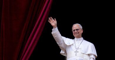 Papa Leão torna-se primeiro pontífice a votar nas eleições nos EUA Pope Leo XIV waves to the crowd during the Regina Caeli prayer from the main central loggia of St. Peter's Basilica in The Vatican, on May 11, 2025 (Photo by Massimo Valicchia/NurPhoto).NO USE FRANCE